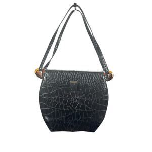 Crown Lewis Vintage Leather & Lucite Handbag Black Structured Shoulder Bag Retro